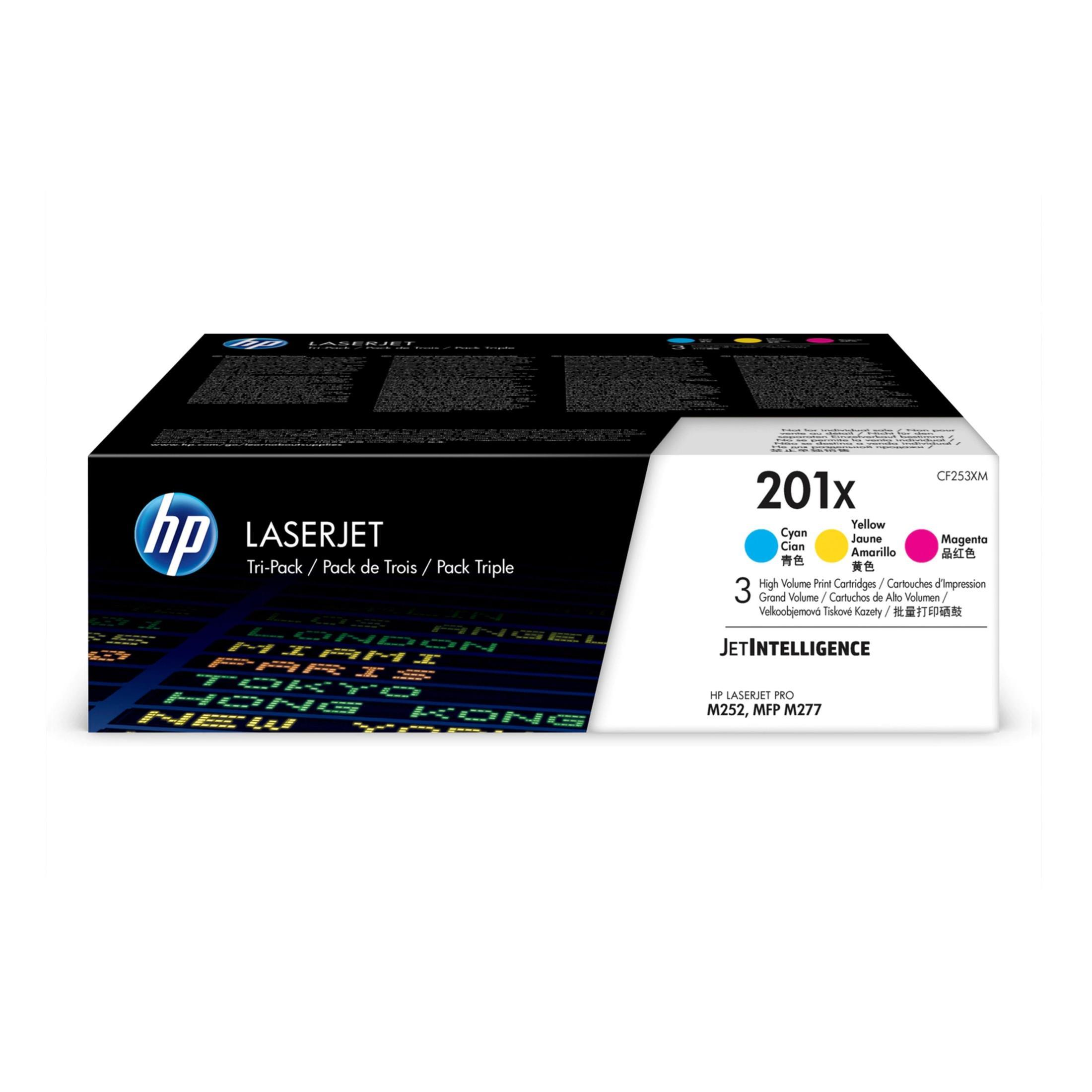 HP 201X 3er-Pack Cyan/Magenta/Gelb Original LaserJet Tonerkartuschen mit hoher Reichweite CF253XM